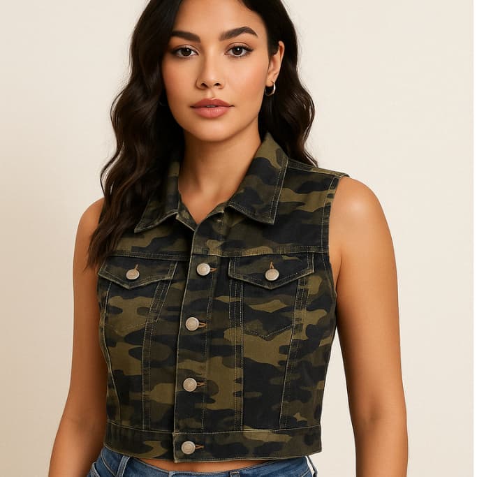 COLETE FEMININA ADULTO P/GG CAMUFLADO MILITAR