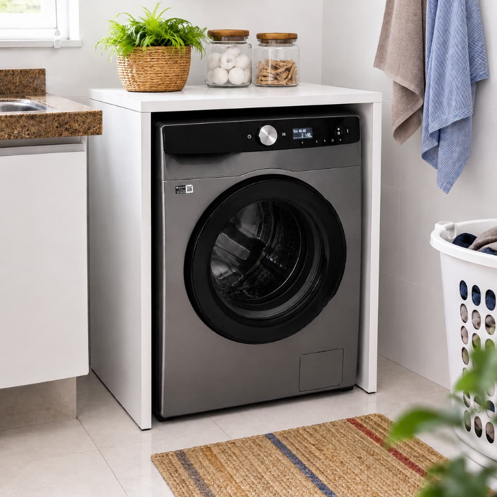 Nicho para Máquina Lava e Seca Branco 91x69x64cm Suporte Organizador Lavanderia
