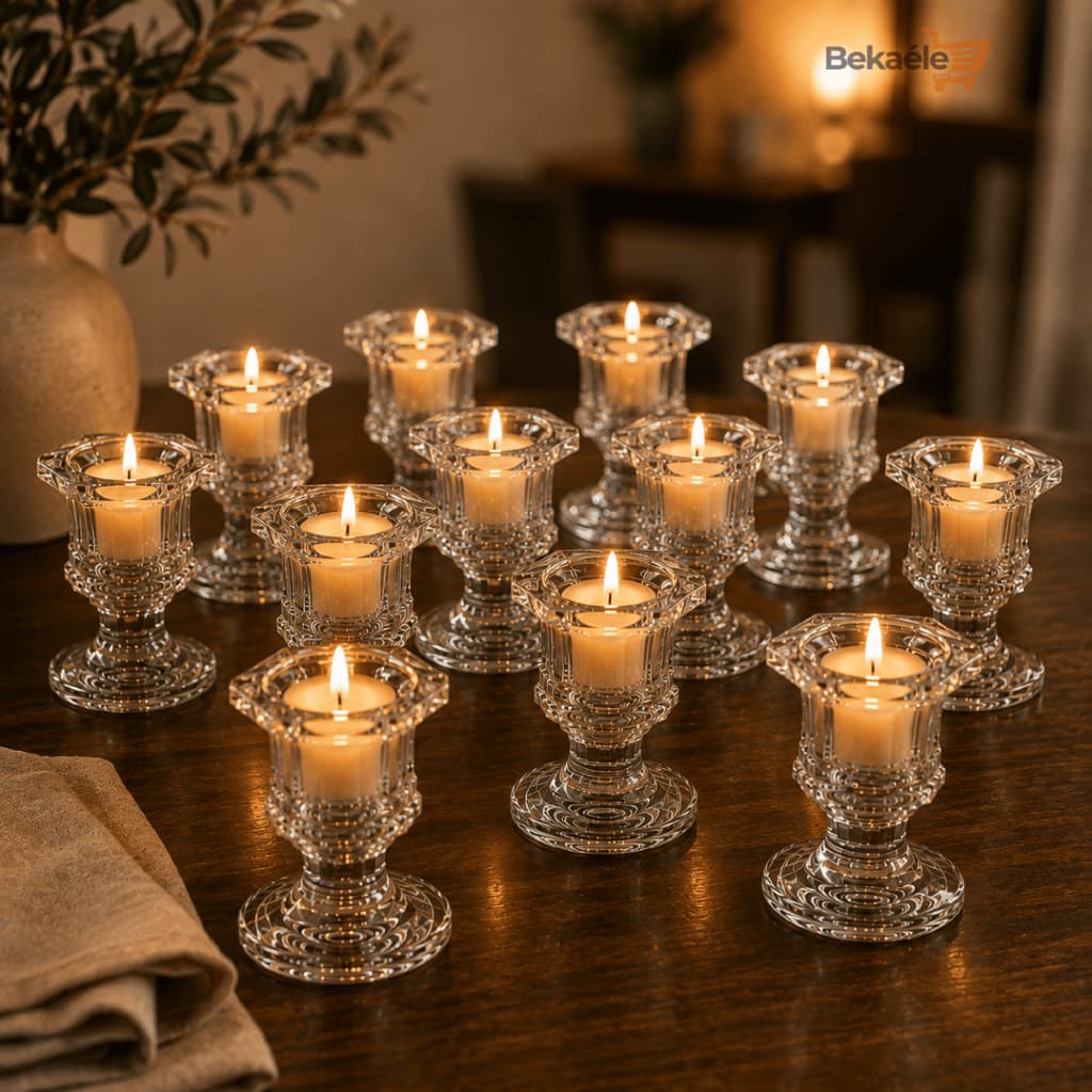 Kit 12 Castiçal Porta Vela De Vidro Alto Brilho Decoração Mesa Candelabro Enfeite Suporte Para Velas