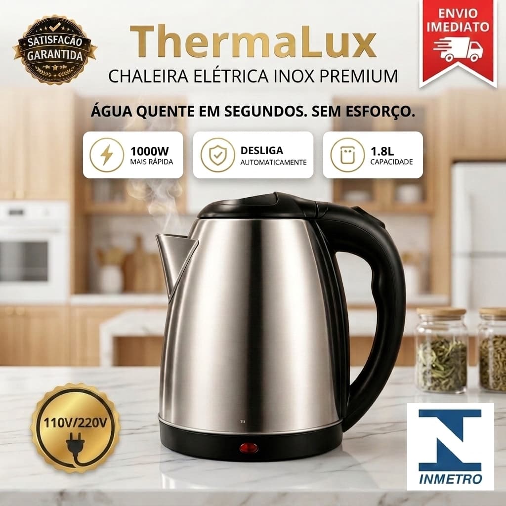 Chaleira Elétrica 110V 220V Inox Desligamento Automatico Aquecimento Café Chá Fácil Abertura