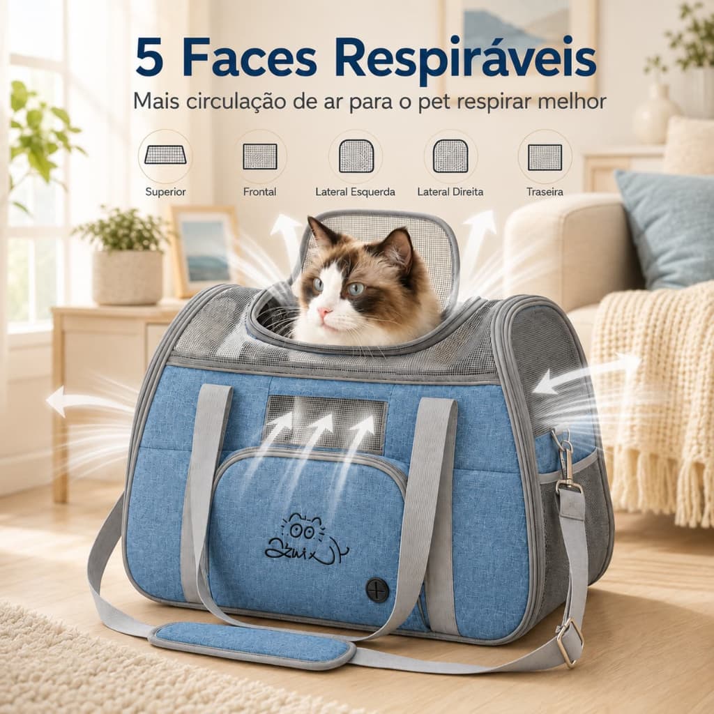 Bolsa de Transporte Pet Portátil Grande para Gatos e Cachorros Suporta até 8kg com Alça Ajustável