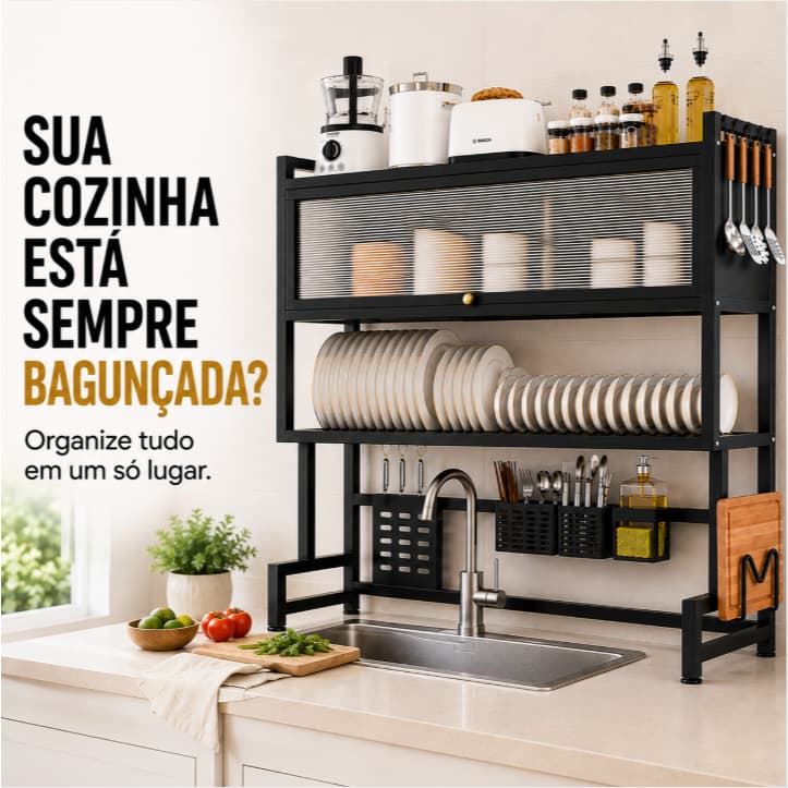 Escorredor de Louças Sobre a Pia com Porta Pratos Talheres e Organizador de Cozinha