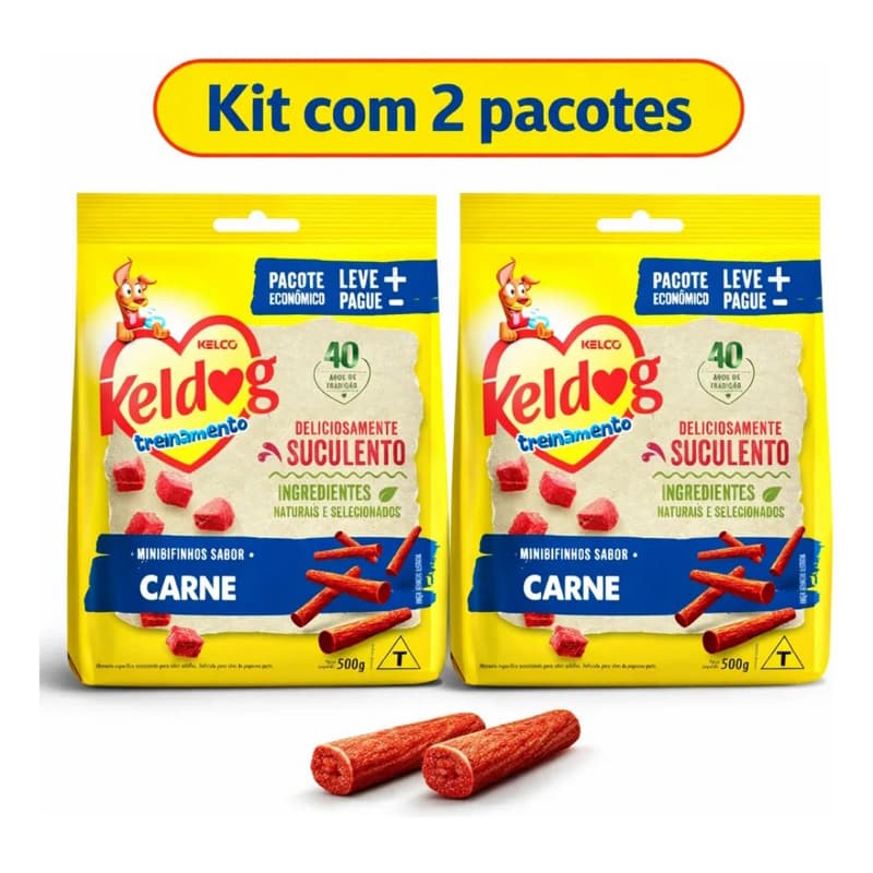 Kit 2 Pacotes Snack Petisco Bifinho Criadores Keldog Carne 500g Kelco