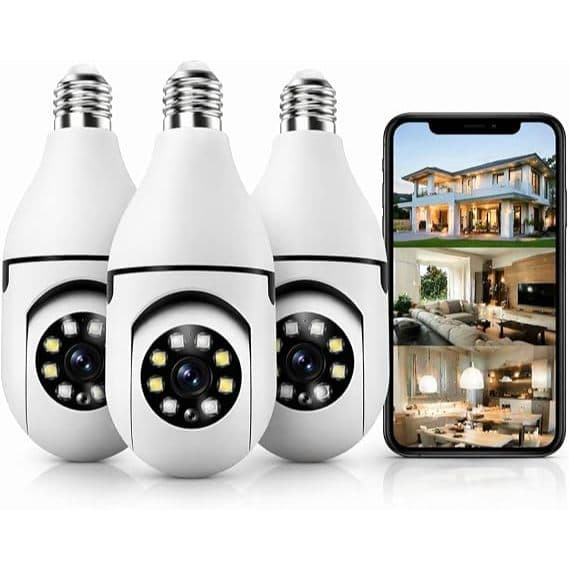 3 Unidades Câmera Lâmpada Segurança Wi-Fi 360° FullHD Visão Noturna Colorida Bivolt