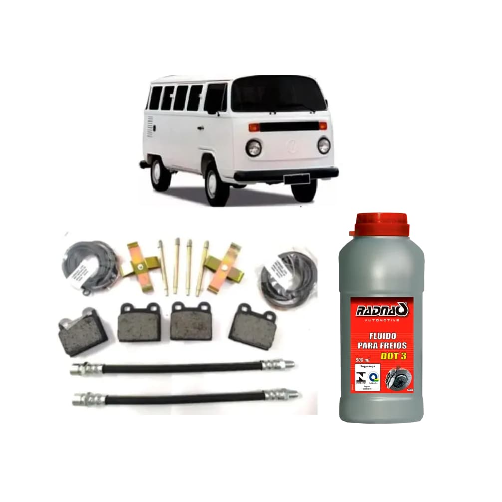 Kit Reparo Da Pinça flexiveis pastilhas travas fluido de freio radnaq 500ml  p/ vw Kombi Cliper Freio A Disco