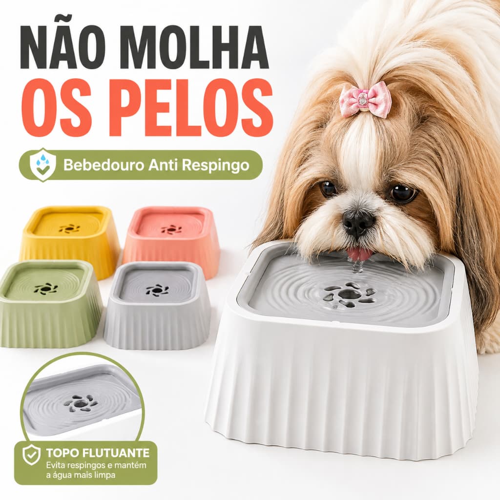 Bebedouro Anti Respingo para Cães e Gatos com Boia Flutuante Água Limpa Pelos Longos
