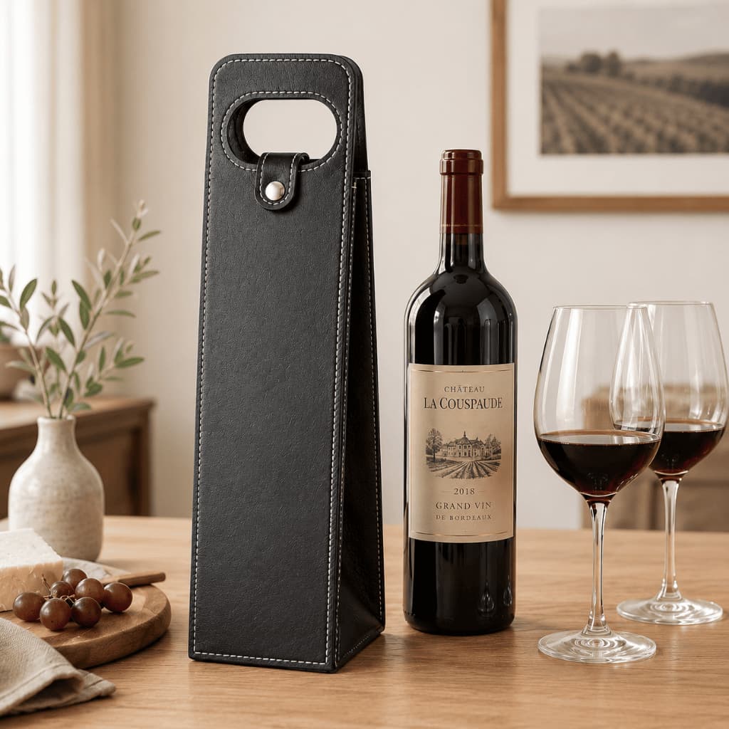 Bolsa para Vinho com Alça Porta Garrafa Case Wine Bag para Presente Espumante Couro PU