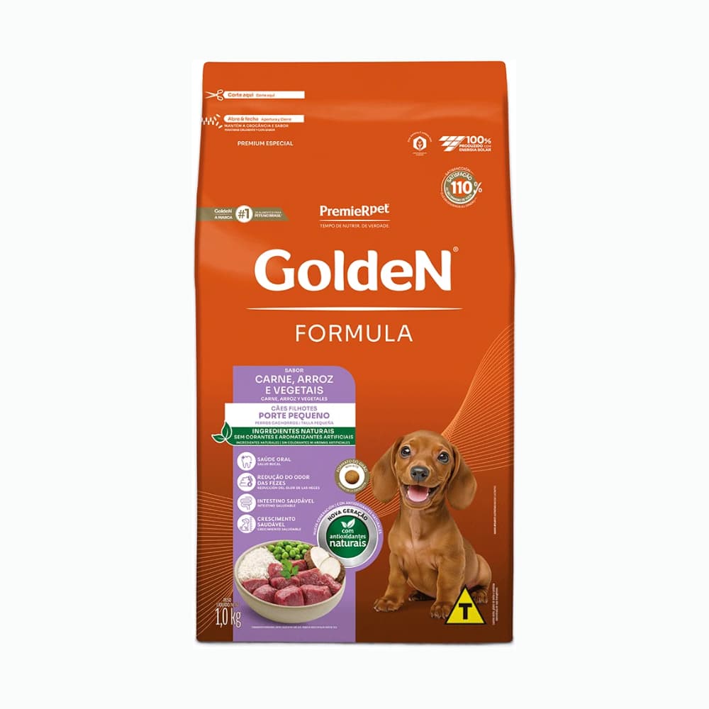 Ração pra Cães Filhotes Raças Pequenas Fórmula sabor Carne e Arroz Mini Bits 1kg Golden