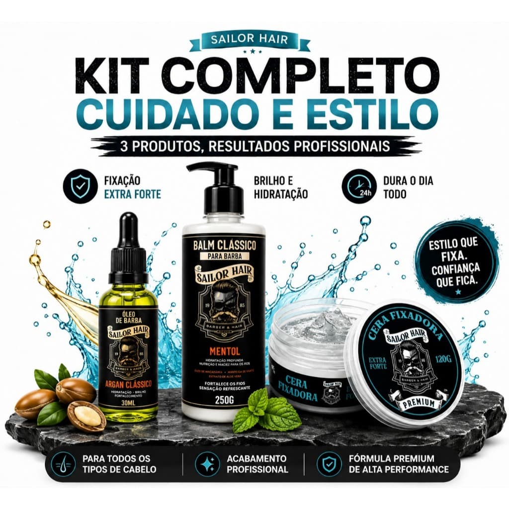 Kit Completo para Barba: Óleo + Balm + Cera Extra Forte | Estilo Profissional