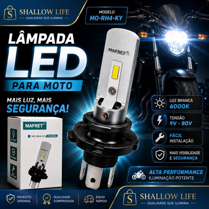 Lâmpada LED MAFRET MO-RH4-KY 6000K Para Moto 9V-80V Farol