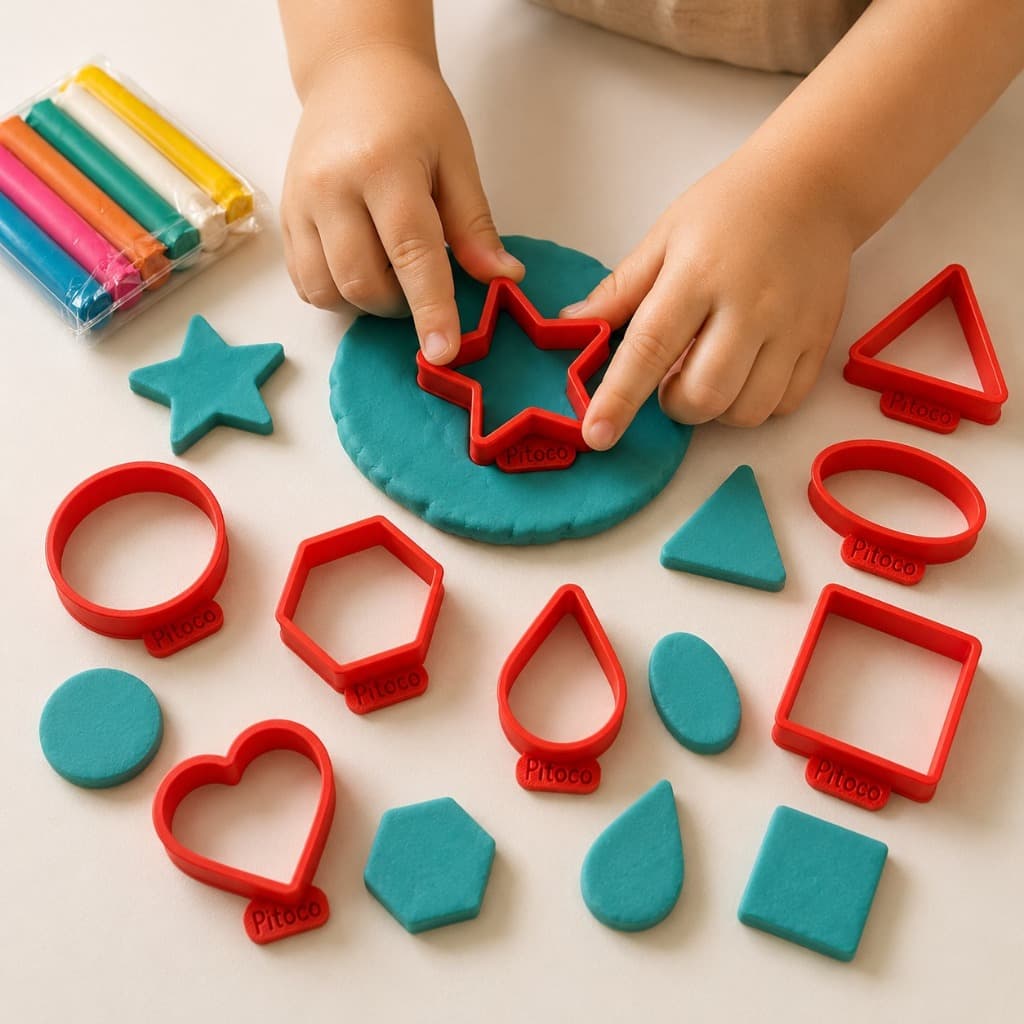 Kit 8 cortadores formas geométricas + massinha de modelar | brinquedo educativo criativo pedagógico