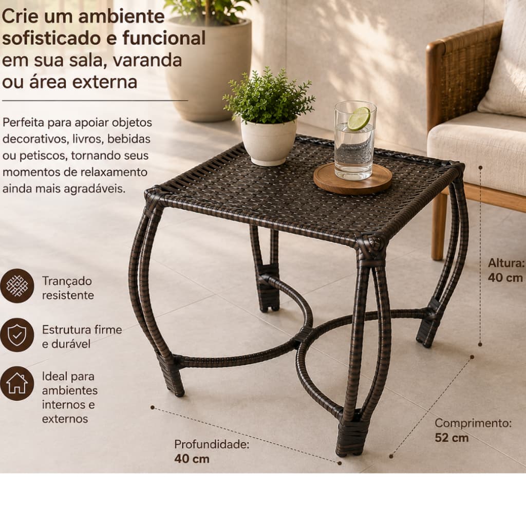 Mesinha de Centro/Para Sala/Varanda Fibra Sintética– Mesa Lateral Decorativa
