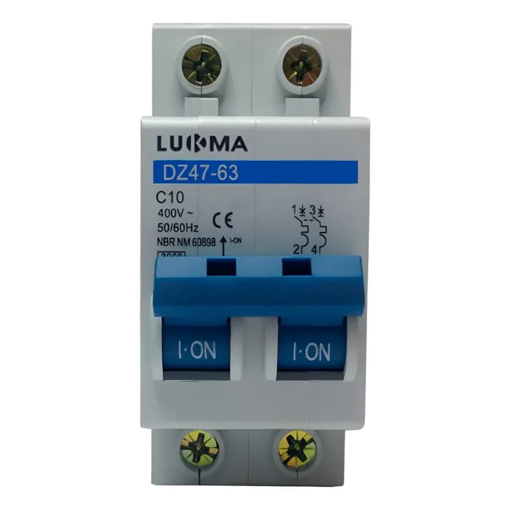 Disjuntor Bipolar 10A Padrão DIN Lukma para Quadro de Distribuição