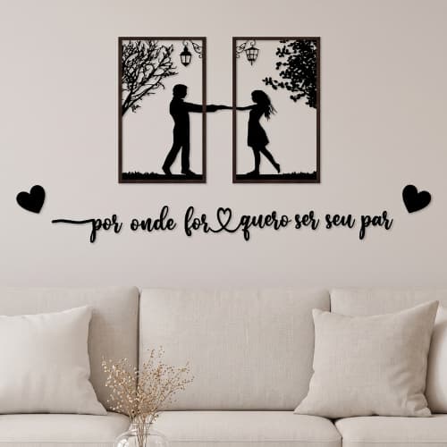 Moldura Decoracao Cabeceira Casal Quadro MDF+Frase Por Onde For Quero Ser Seu Par
