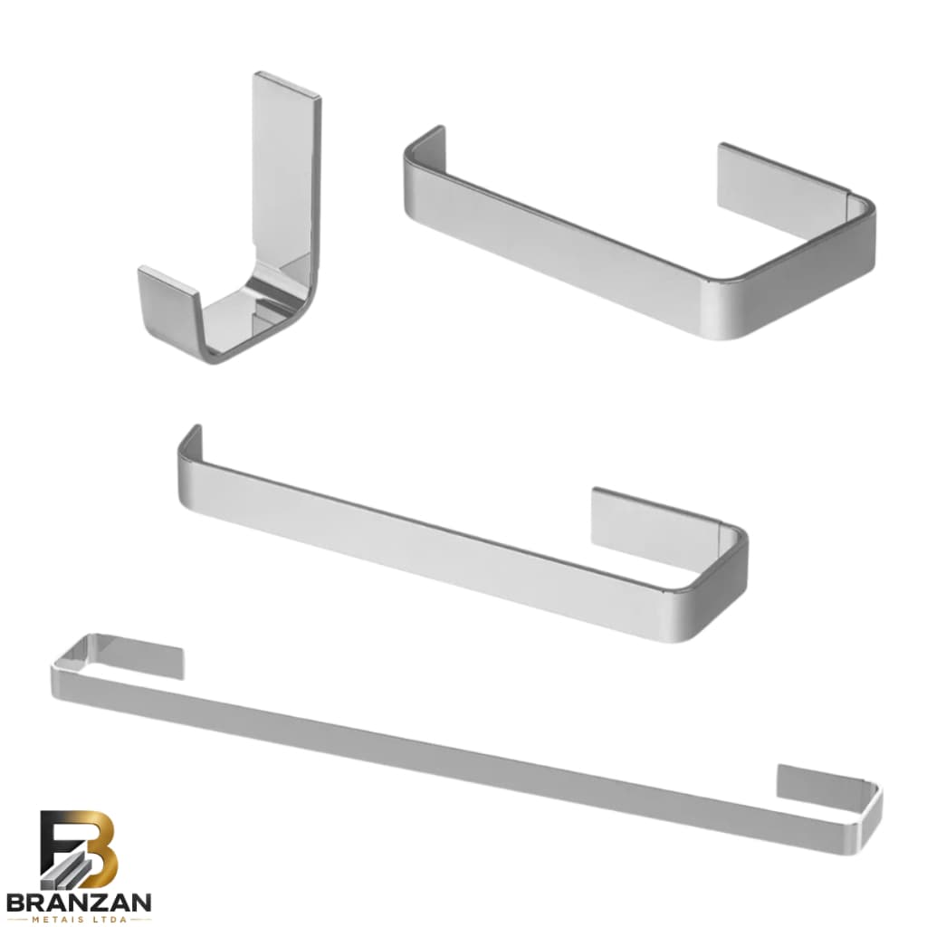Kit Acessórios Metal Para Banheiro Quadrado 4 Peças Cromado