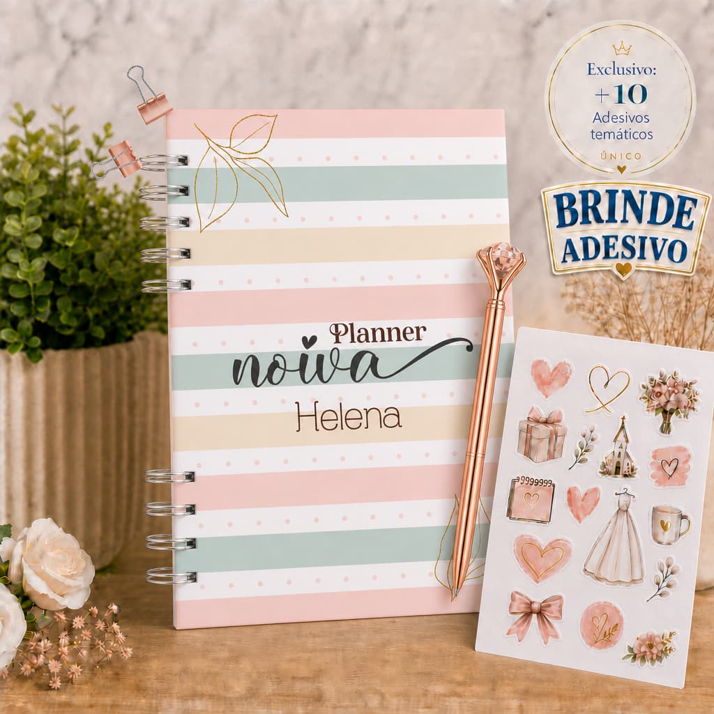 Planner da Noiva cor pastel com Caneta Agenda Casamento 298 Páginas Personalizado Checklist Organização A5