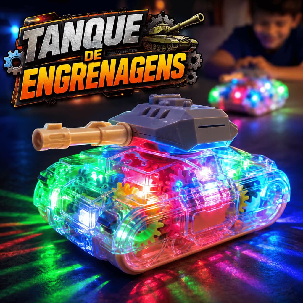 Brinquedo Tanque de Engrenagens Infantil com Luzes LED, Música e Movimento Automático
