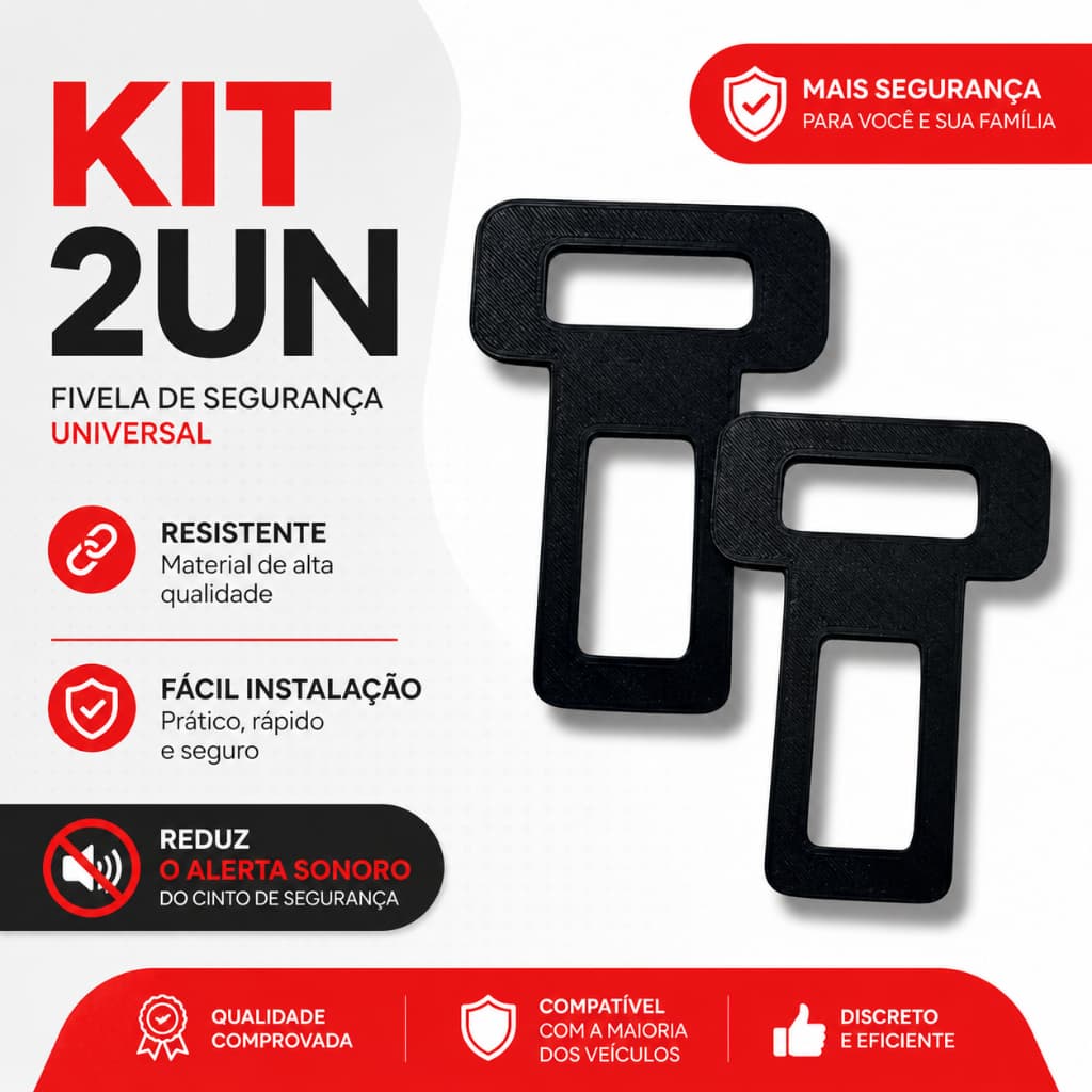 KIT 2 Fivela Lingueta Clip Cinto de Segurança Anti Alarme Sonoro Universal Carro