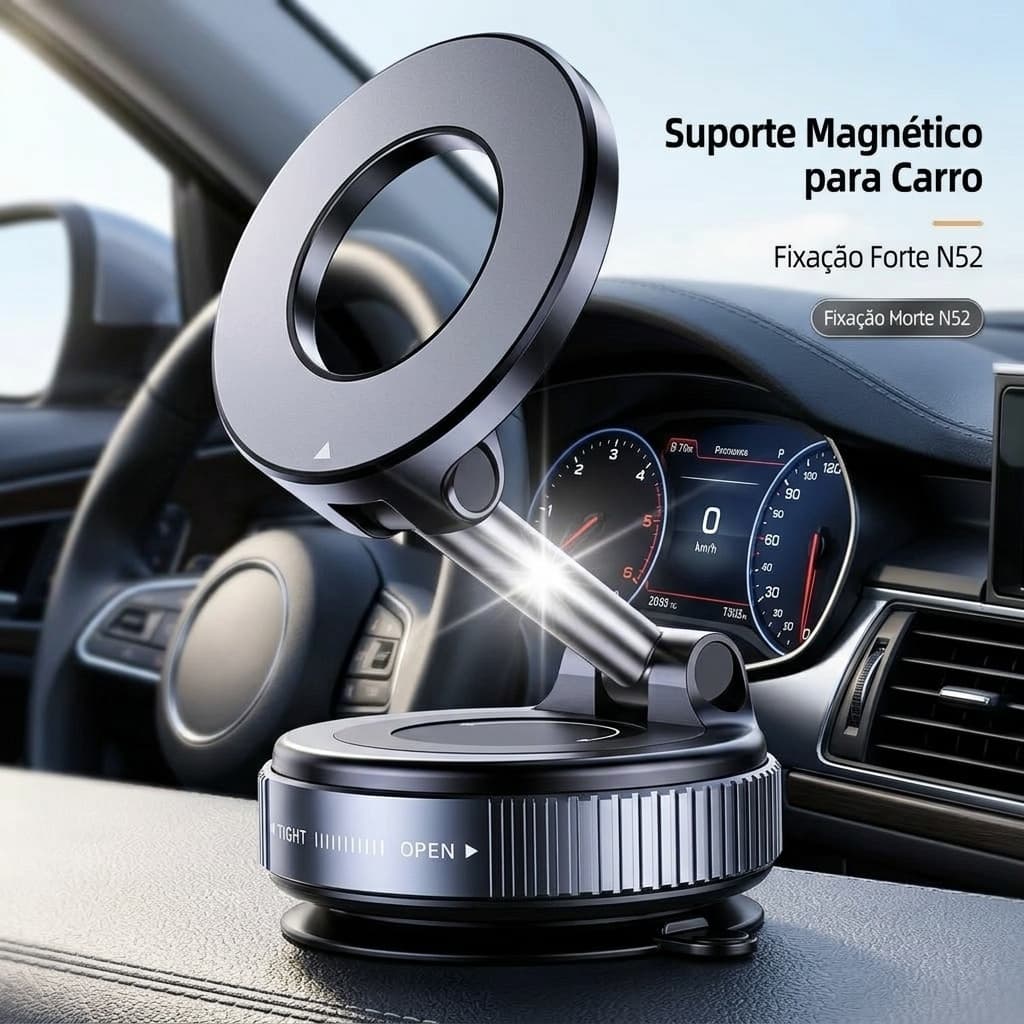 Suporte Magnético Para Celular Ventosa a Vácuo Articulado 360 Veicular e Mesa Liga de Zinco MagSafe