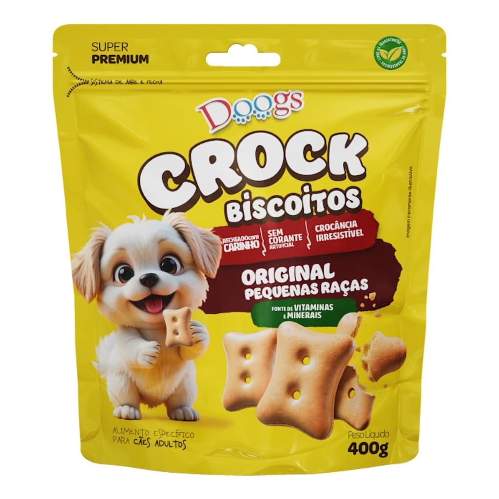 Biscoito Para Cachorro Racas Pequenas 400g Crock Doogs Petisco Crocante Caes Adultos Sem Corante