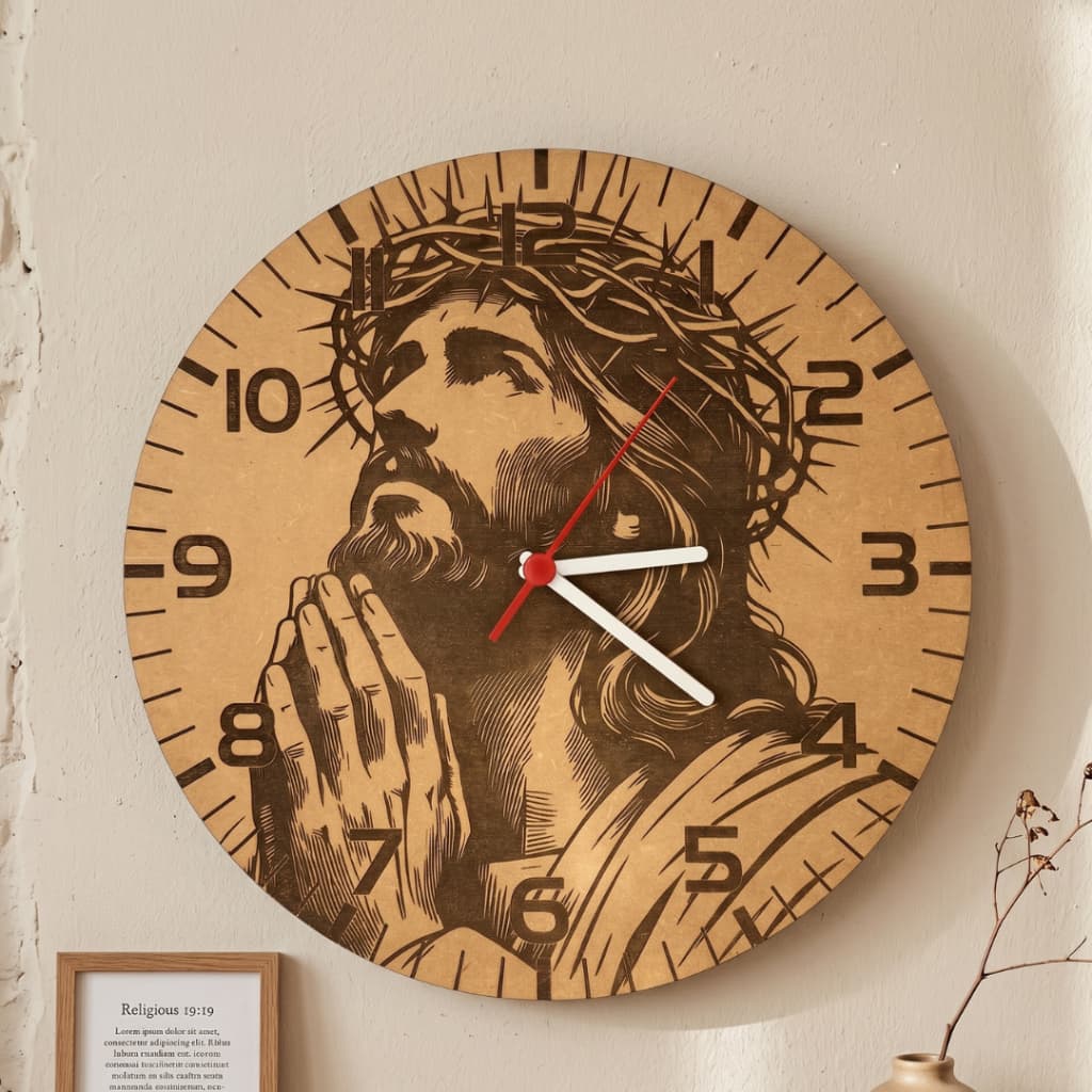 Relógio de Parede Religioso Jesus 29cm MDF Gravado a laser