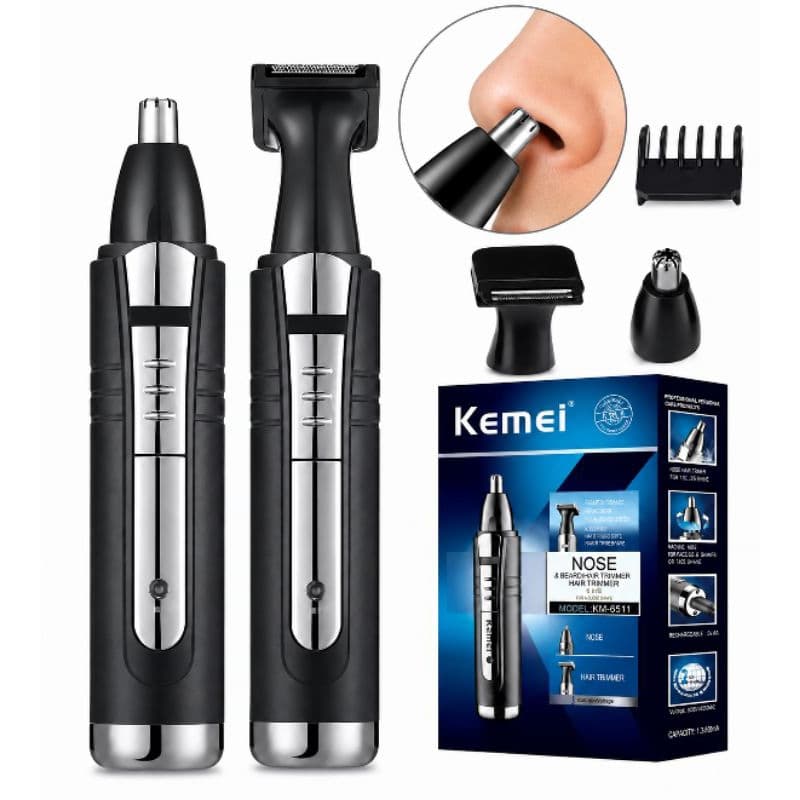 Aparador de Pelos para Nariz, Orelha, Barba e Acabamento Kemei KM-6511 Recarregável Bivolt