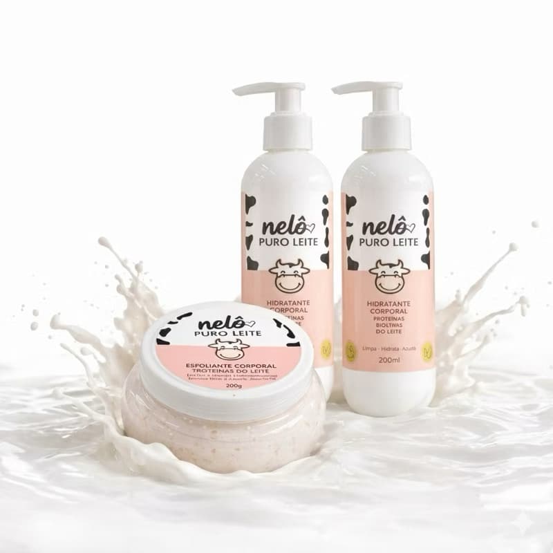 Kit Corporal Nelô Puro Leite – Sabonete + Esfoliante + Hidratante