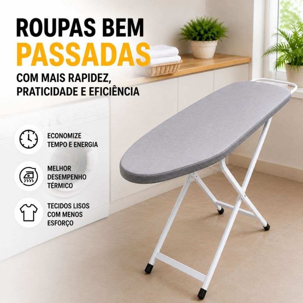 Capa Tabua Passar Roupa Forro Termico Reforcado Ajustavel 135x40cm Cinza Alta Durabilidade