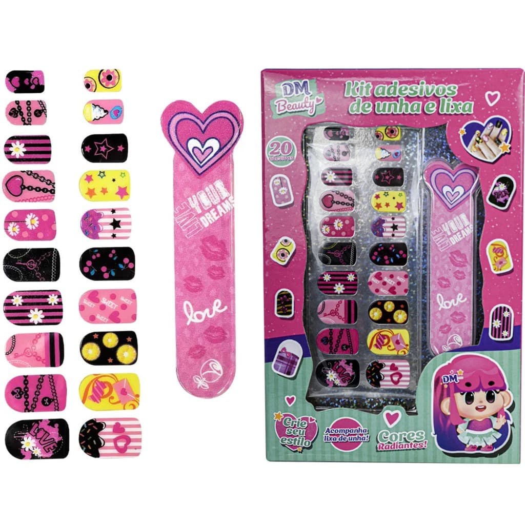 Kit Adesivos de Unha e Lixa Infantil