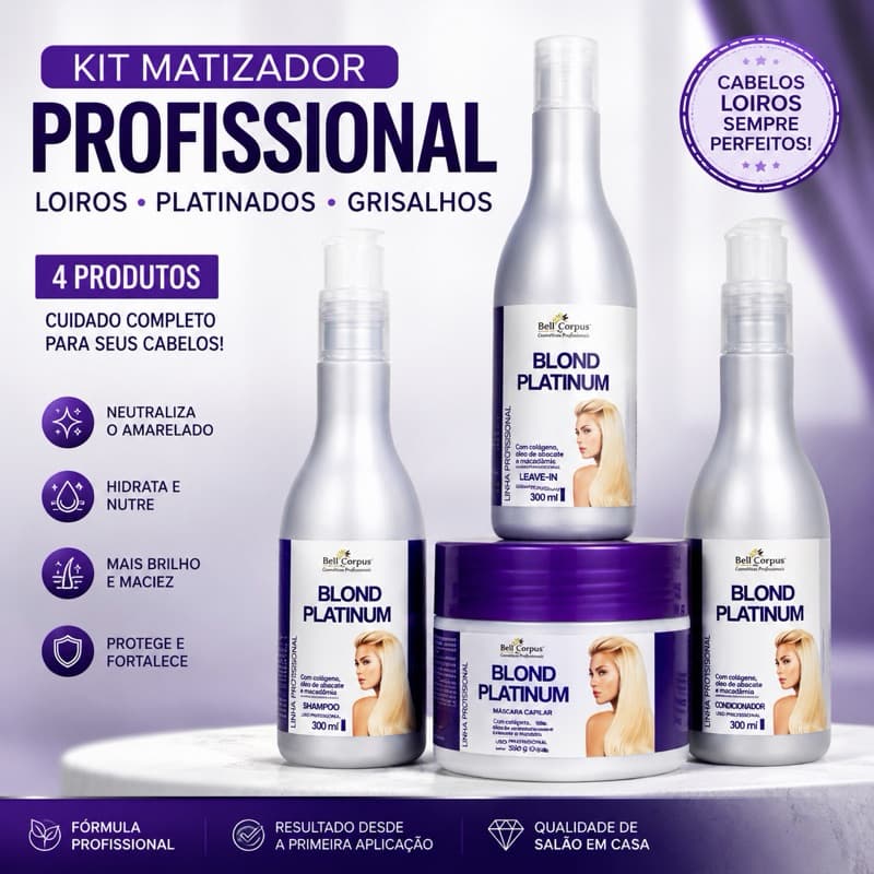 Kit Matizador Loiro Platinado 4 Produtos Profissional
