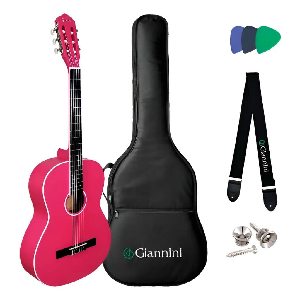 VIOLÃO GIANNINI NYLON START N-14 PINK SATIN (PKS) C/ CAPA E CINTO