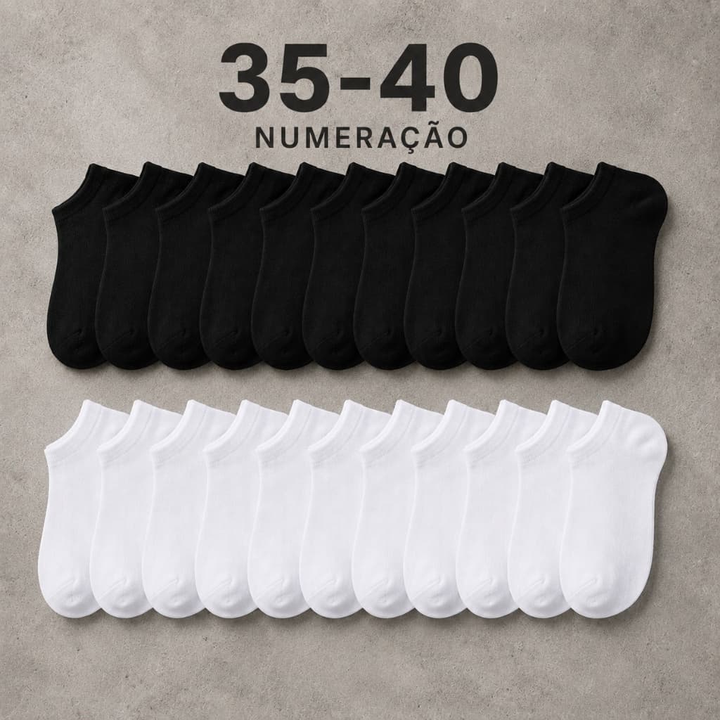 Kit 3/6/12 Pares de Meias Soquete Cano Curto Unissex Feminina Masculina Preta e Branca 35 ao 40