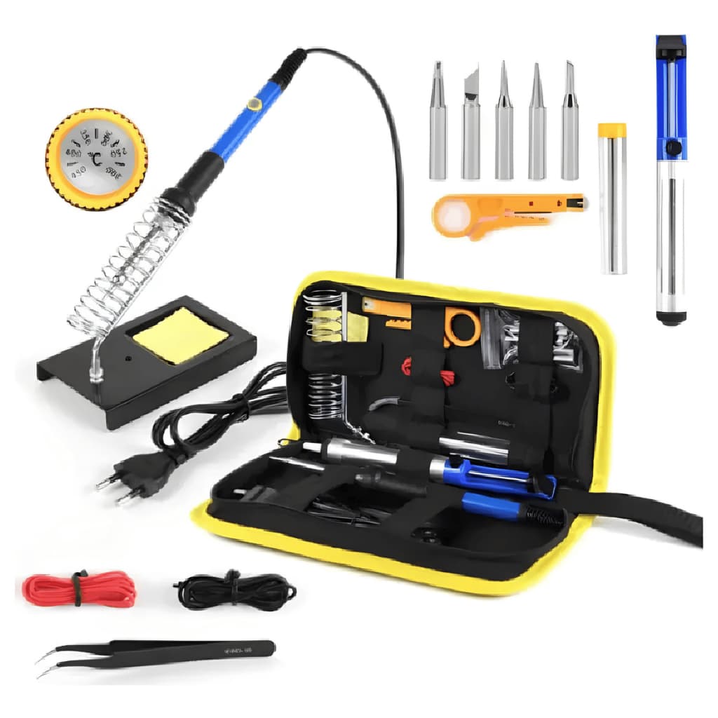 Kit Ferro de Solda 60W 220V Completo com Estanho, Sugador, Alicate e 6 Pontas