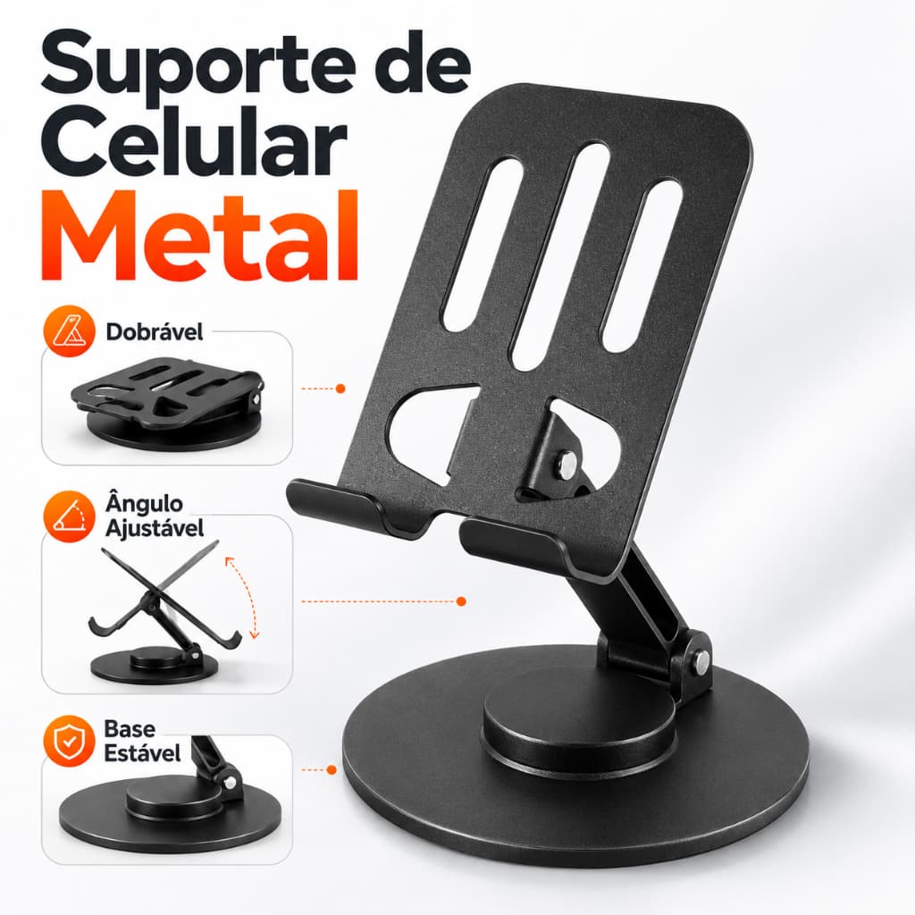 Alumínio Suporte de Mesa Base Rotatória Ajustável 360º Para Smartphones e Tablets