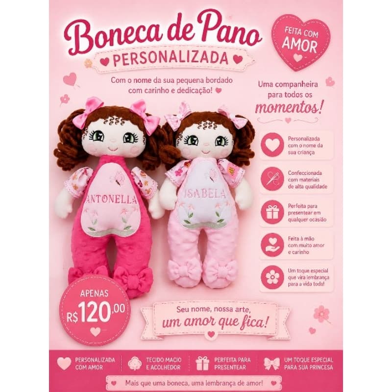 Boneca personalizada, boneca de panol,boneca