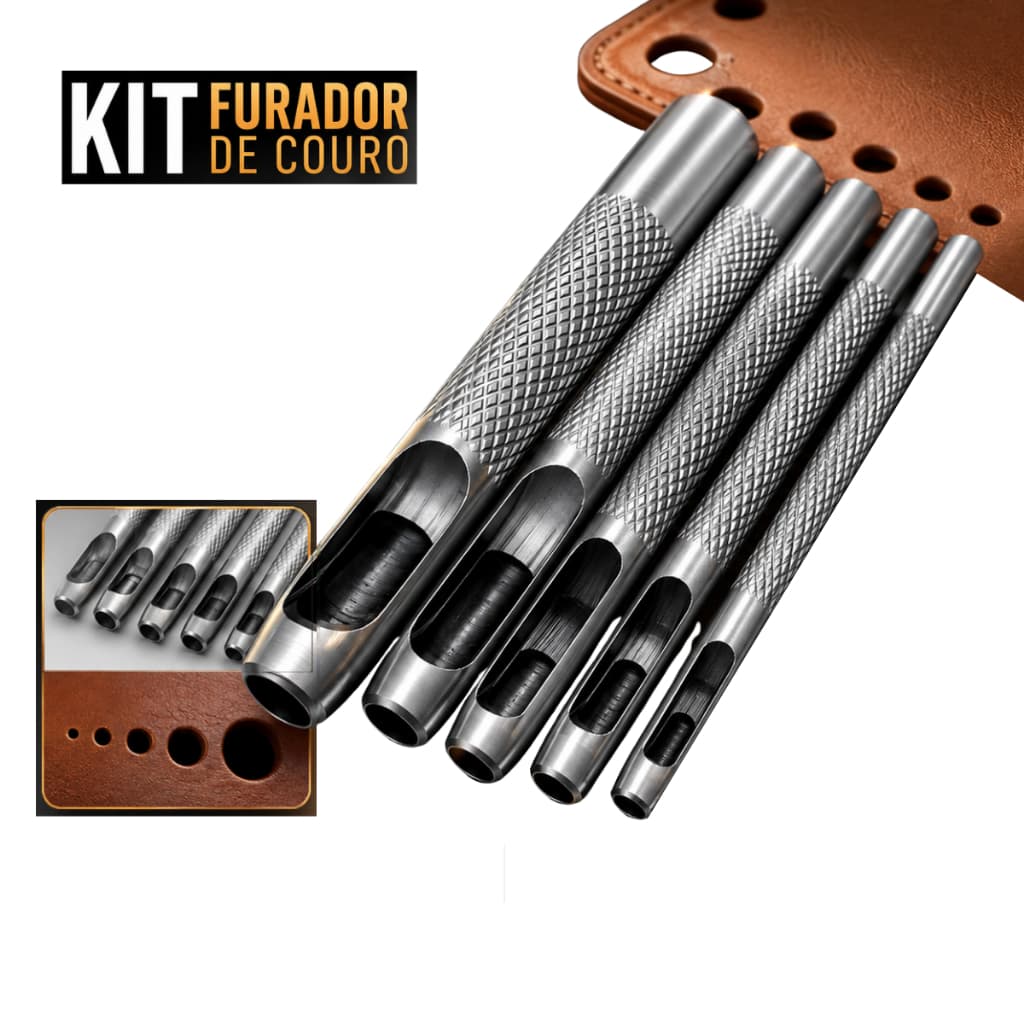 Kit 5 Vazadores Furador Couro Borracha 3 a 8mm Perfurador Aço Artesanato Profissional