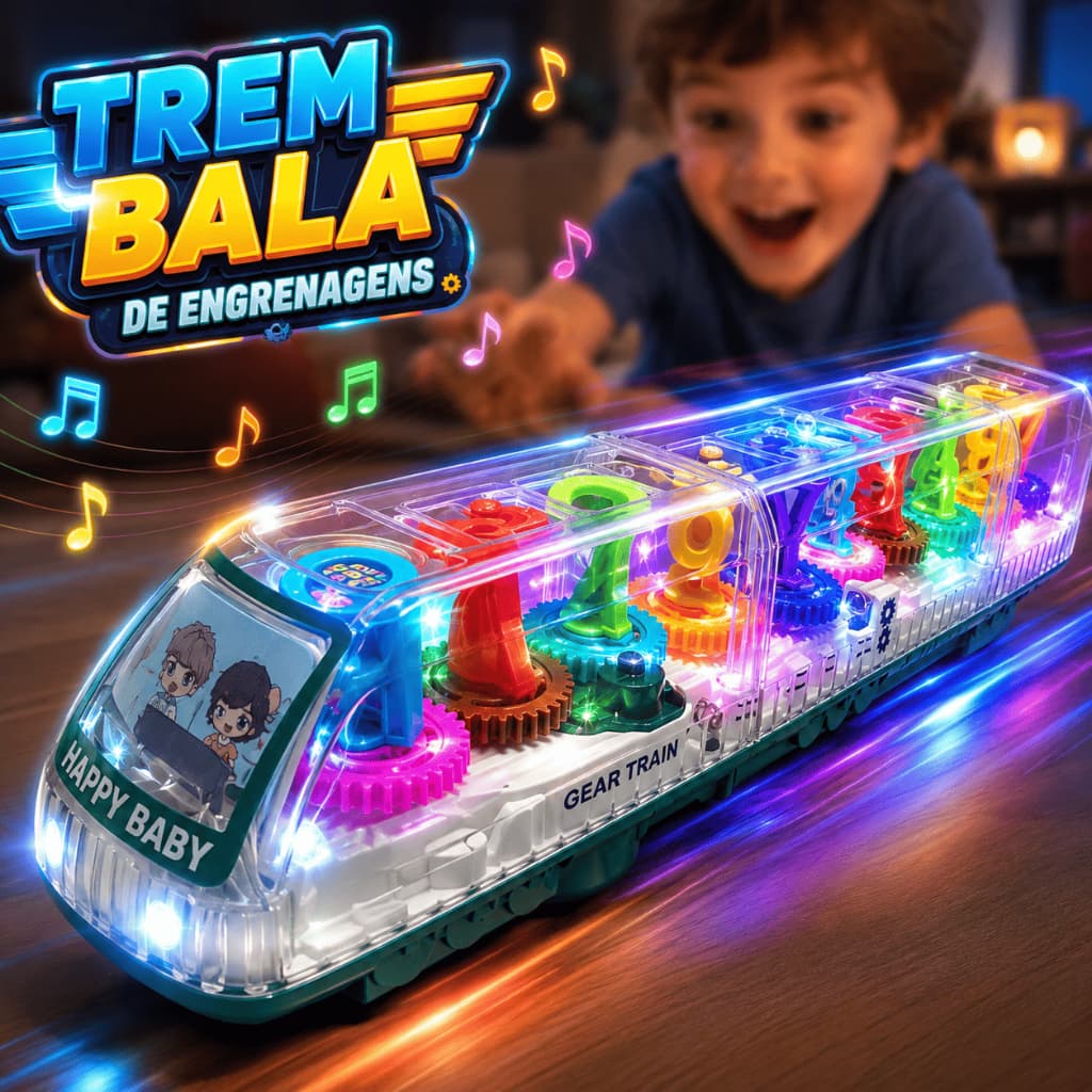 Brinquedo Trem infantil de Engrenagens Musical com Luzes Brinquedo Educativo Happy Baby