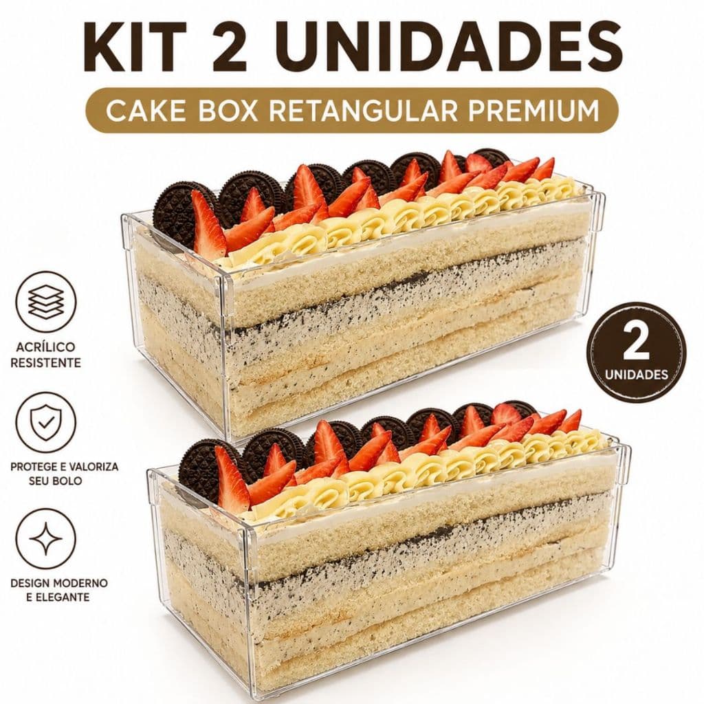 kit 2 Cake Box 3L Para Bolo em Fatias Acrílico 3mm 30x10x10cm com Espátula caixa acrilica