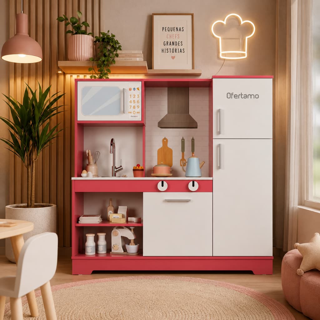 Cozinha Infantil Crianças Lançamento Moderna com Refrigerador Diversão e Imaginação Luna