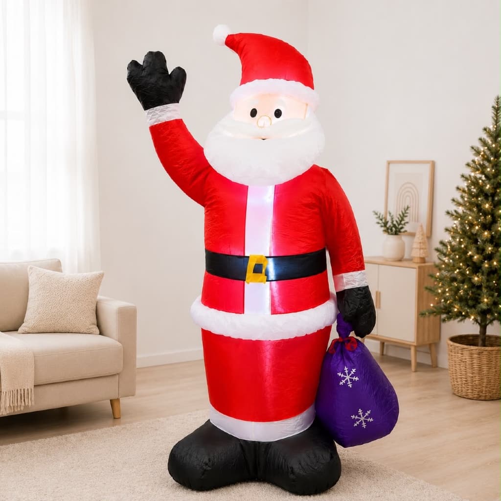 Papai Noel Inflável Natalino Gigante 1,93m com 6 LEDs Bivolt Iluminado Decoração de Natal