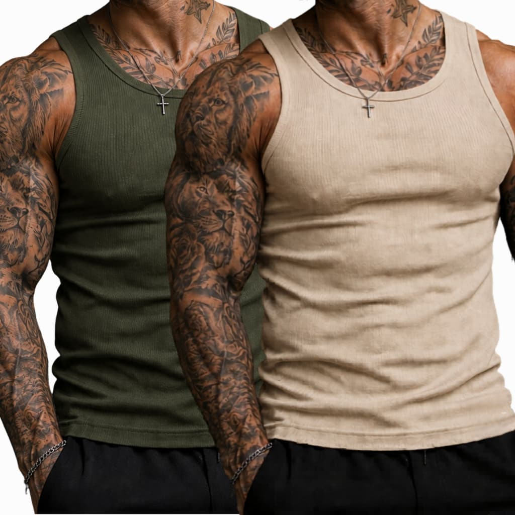 Kit 2 Regatas Masculina Canelada Americana Ribana Slim Fit Machão