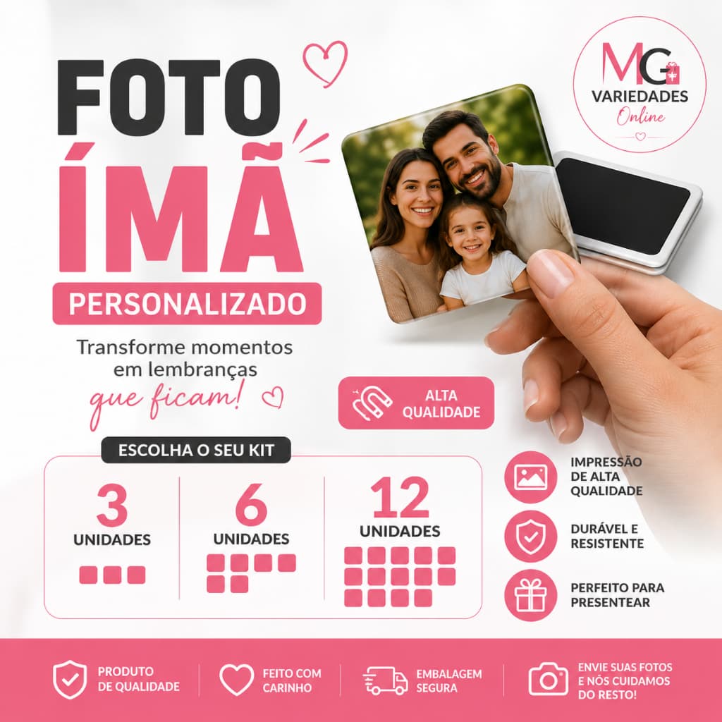Foto Ímã Personalizado 5x5cm com Foto | Ímã de Geladeira | Lembrancinha Personalizada