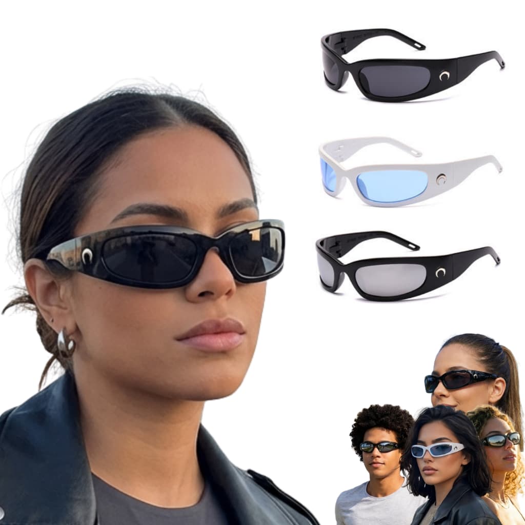 Óculos De Sol Feminino De Corrida Blogueira Unissex Oculos Masculino Uv400 Y2k Ciclismo Lua Crescente Estilo Futurista