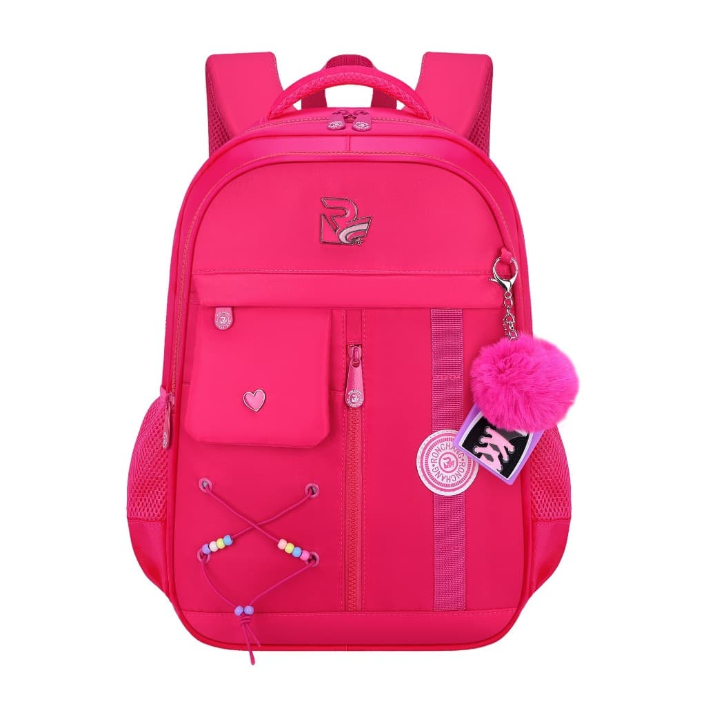 Mochila Escolar Infantil Feminina Grande Capacidade com Pompom e Pingente para Escola Passeio Viagem