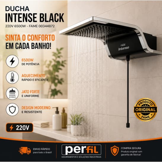 Chuveiro Elétrico Ducha Intense Black 220V 6500W Chuveiro 220v Chuveiro Intense Chuveiro Preto Fame