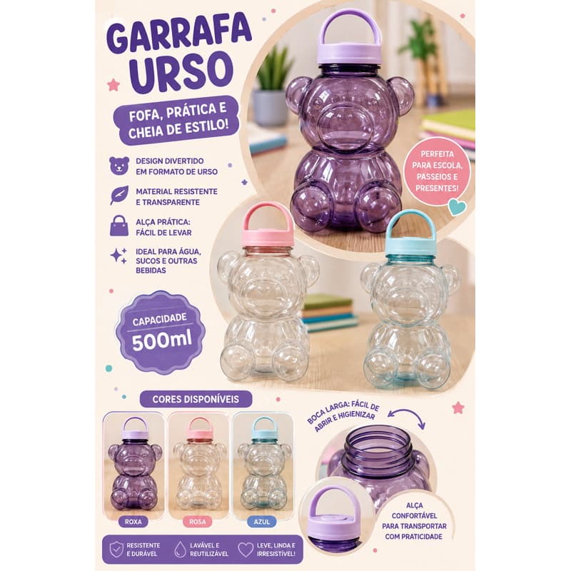 Garrafa Urso 3D- 610 ml