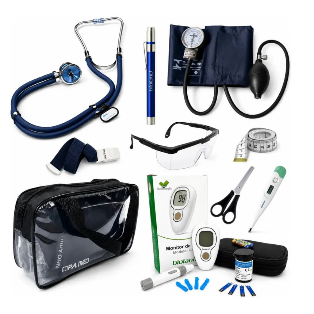 Kit Luxo de Enfermagem 10 itens C/ Estetoscópio Duplo Rappaport/ Esfigmomanômetro