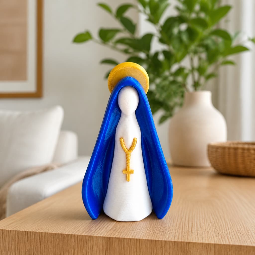 Escultura Nossa Senhora Aparecida Minimalista para Altar Manto Azul 10cm 14cm 18cm