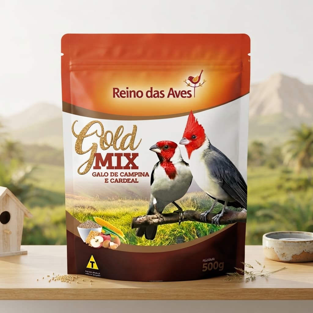 Ração Gold Mix Galo de Campina e Cardeal 500g Reino das Aves
