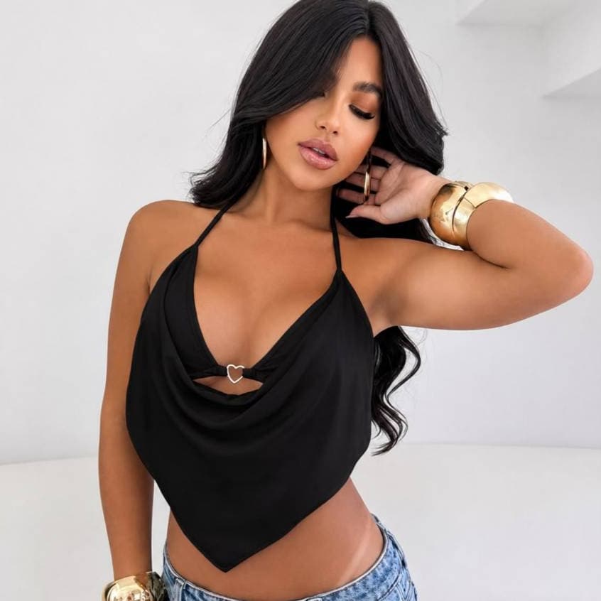 Top Lenço Feminino com Decote Drapeado e Design Sofisticado